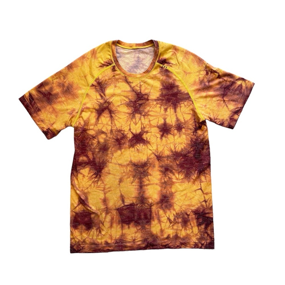 LULULEMON Men’s Orange Tye Dye Metal Vent Tech Short Sleeve Shirt Size Medium